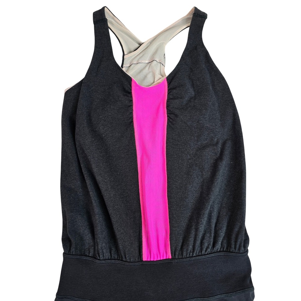 Lululemon Gray Black Pink Racerback Yoga Jumpsuit Snap Leg Size 6